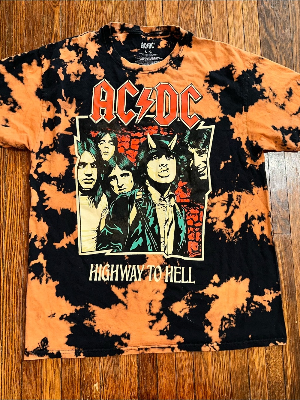 AC/DC Large Highway to Hell Black Tie Dye Rock Band Shirt